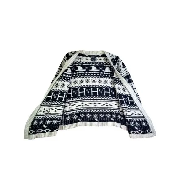 HARRY POTTER Gray Black Fair Isle Cardigan Sweater Small Medium Knit Hot Topic - Picture 4 of 6